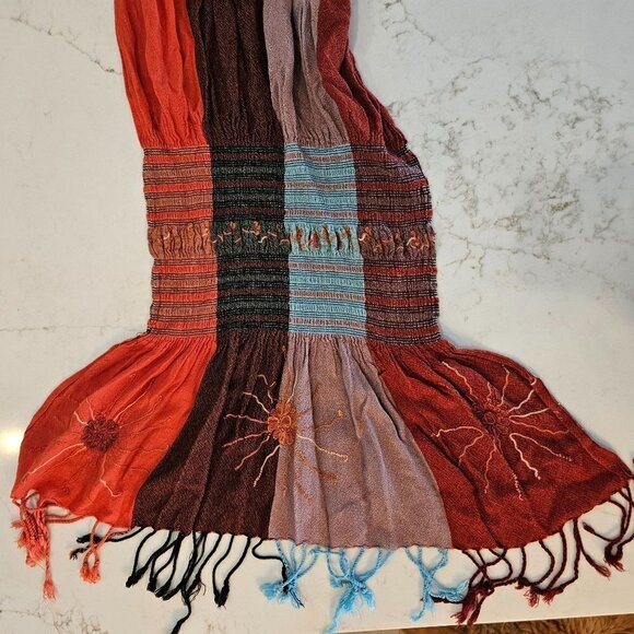 Scarf Shawl Women Multicoloured Patchwork Light Ruffled Embroidery Sun Detail - Picture 6 of 8